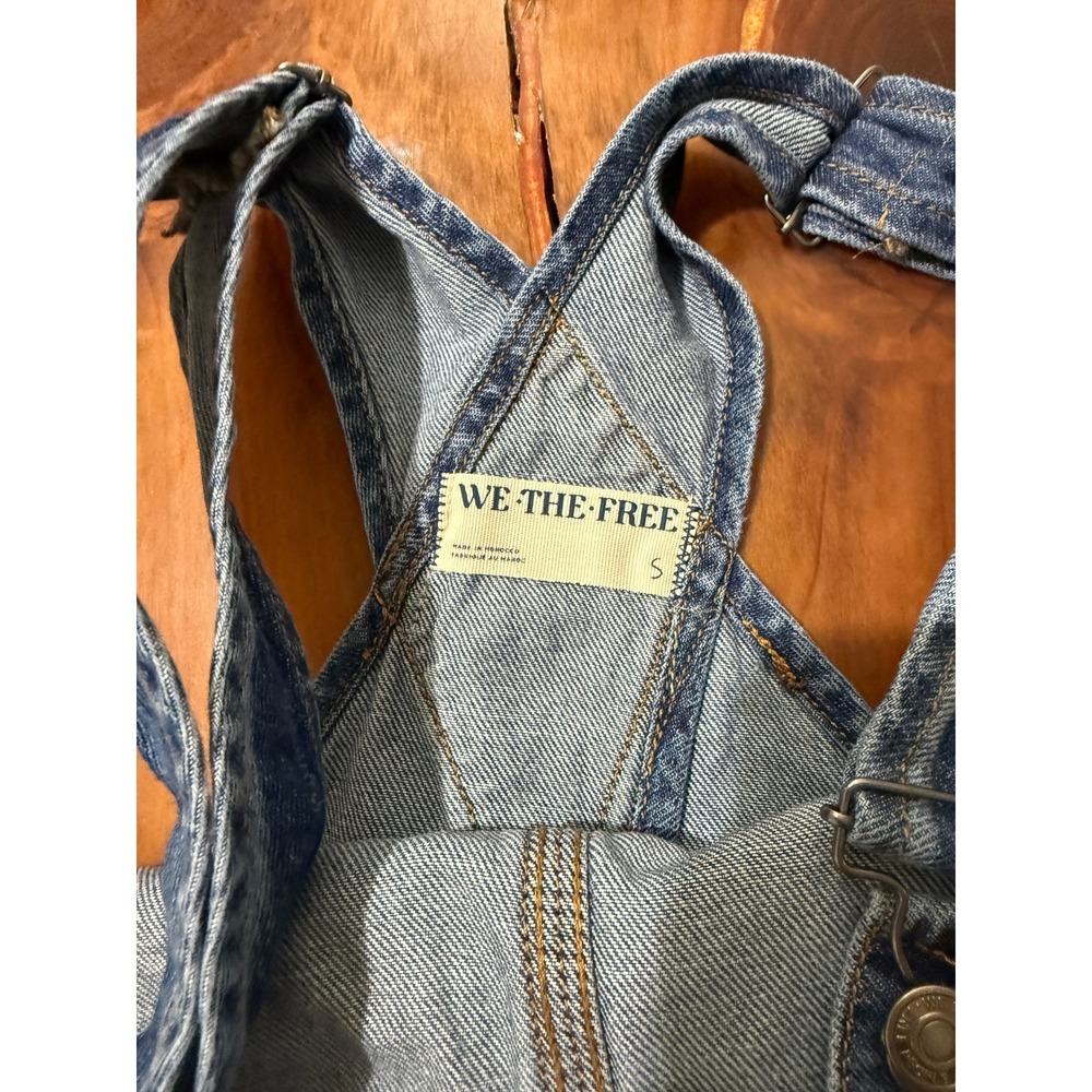 Free People Denim Overalls Small Jean Cotton Straight leg Medium Wash I4-8 - Picture 4 of 7
